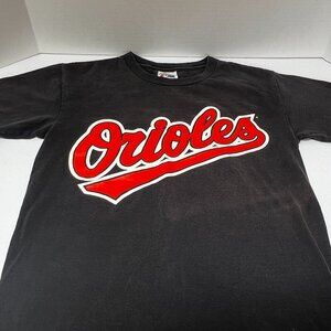 Vintage Majestic Baltimore Orioles T-Shirt Single Stitch Black/Orange‎ Youth Lrg